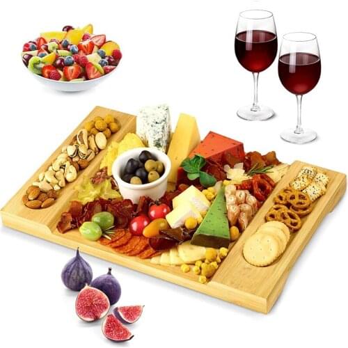 Bamboo Cheese Board, Charcuterie Platter & Serving Tray for Wine, Crackers, Brie/Meat, House Warming Gift & Choice for Gourmets