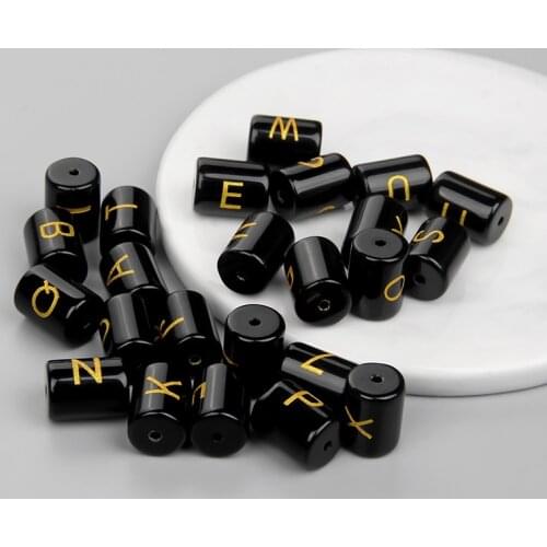 26PCS/SET 10X13MM Black Onyx Beads Uppercase Letter ID Name Tube Beads For Jewelry Making Bracelet Necklace Accessories