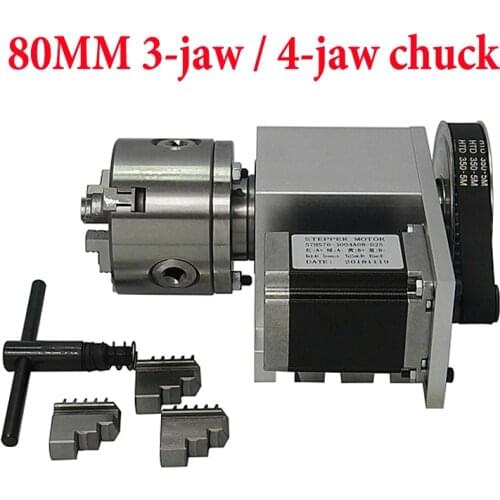 CNC Rotary 4th A axis K5M-6-80 80mm 3 4 jaw Chuck CNC Router Engraving Miiling Machine Parts Two-phase Stepper Motor 57