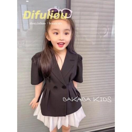 Childrens Clothing Girls Suit Short-sleeved Blazer Coat + White Skirt Two-piece Suit for Summer 2021 New Girls Blazer Suit 2-8Y