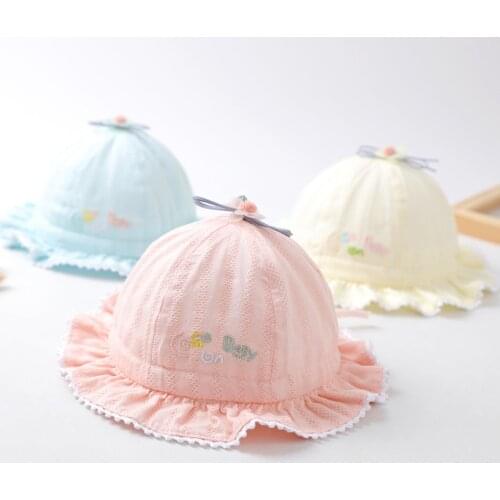 Baby Hat Infant Summer Outdoor Lace Hat Children Bowknot Pearl Cotton Cap Sun Beach Cap