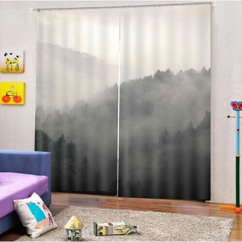 Foggy Mystic Forest Summer Morning scenery Picture 3D Blackout curtains home drapes