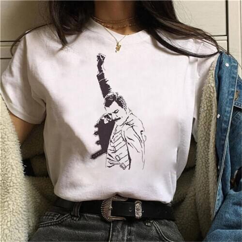 Women Harajuku Vintage T-shirt Fashion Queen Tshirt Graphic Rock Top Tees Female Freddie cury Queen Band T Shirt