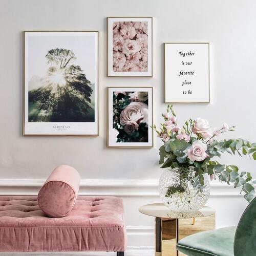 Sunshine Plants Canvas Poster Nordic Style Print Pink Flowers Letter Wall Art Painting Decoration Pictures Minimalist Home Decor
