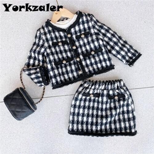 Fashion Girls Clothes Set Baby Girl Winter Clothing Suit Plaid Jackets and Skirt 2 Pcs Children Sets Thick Warm Kids Sets Outfit