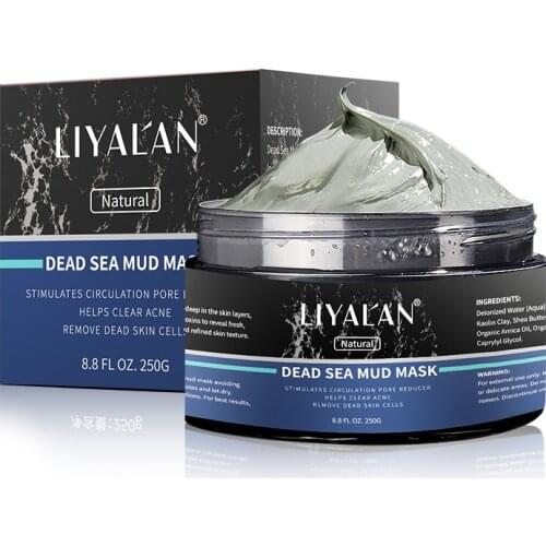 LIYALAN Dead Sea Mud Mask For Face Deep Cleaning Antia Acne Blackheads Skin Tighten Vegan Avocado Extract Black Facial Clay Mask
