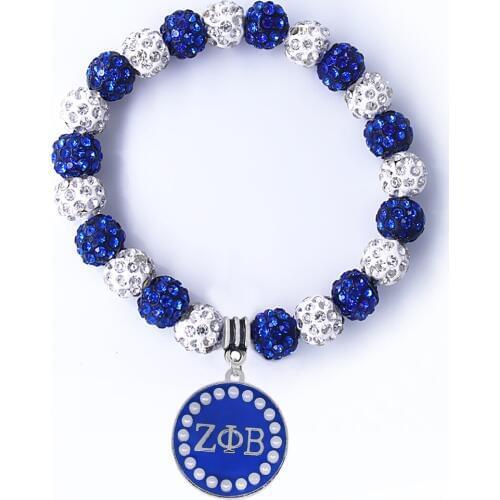 Fashion greek letter ZETA PHI BETA enamel metal pendant bead bracelet for sorority society jewelry bangle