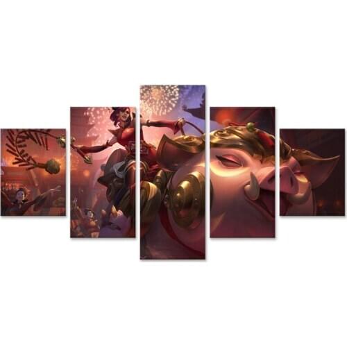 LoL Sejuani Modular Pictures Wall Art HD 5 Pieces Canvas Painting Restaurant Office Home Decoration Artwork Poster A6427