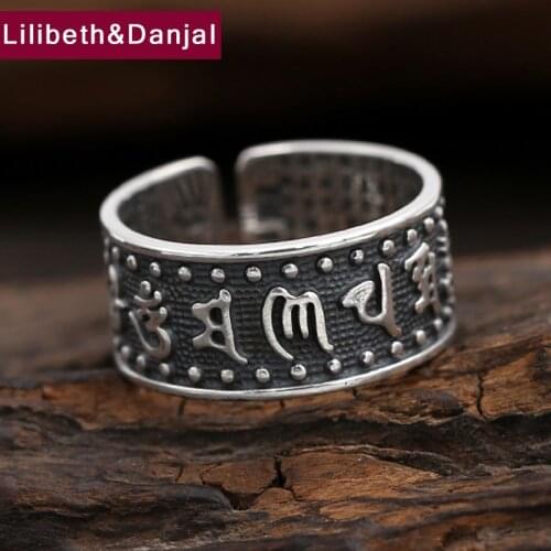Buddha Men Ladies Rings 999 Sterling Silver Jewelry Ethnic Buddhist Heart Sutra Adjustable Ring Women Gift Fine jewelry R55