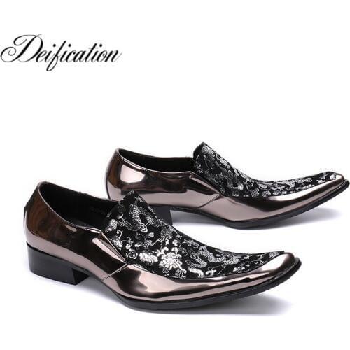 Deification Color Printed Italian Business Shoes Slip-On Mens Dress Shoes Genuine Leather Square Toe Mens Party Wedding Shoes