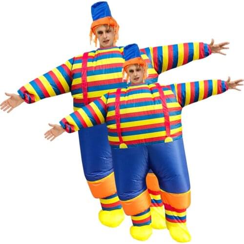 Adult Blow Up Inflatable Costumes Halloween Cosplay Red Blue Striped Clown Costume Funny Droll Mascot Role Play Party Disfrza