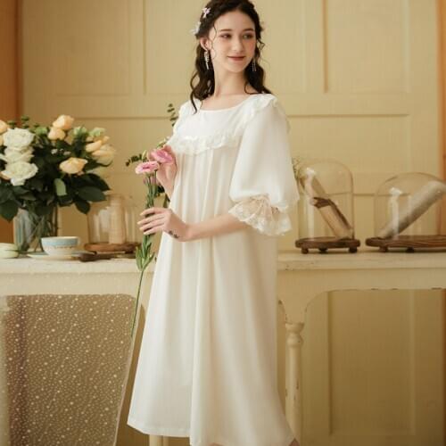 Women Homewear Female White Sexy Sleepwear Night Dress Cotton Lace Nightwear Nightgown Homewear Sweet Luxury Gown