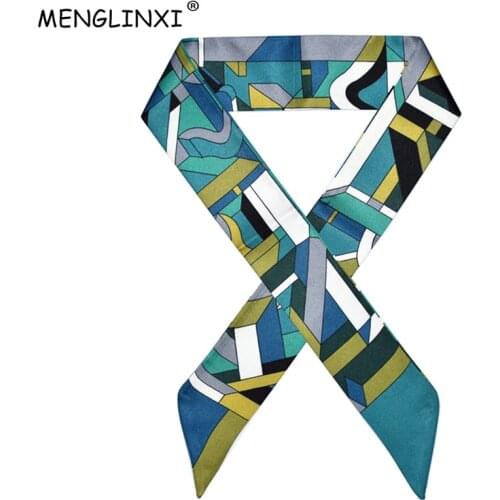 2021 New Luxury Brand Foulard Women Silk Scarf Fashion Geometric Plaid Head Scarf For Women Bag Becoration Scarves Silk Tie