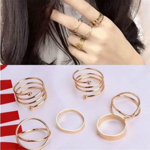 New Jewelry Retro Exaggerated Joint Stainless Steel Cross Ring Six Piece Set Of Rings Fashion Statement Womens Ring