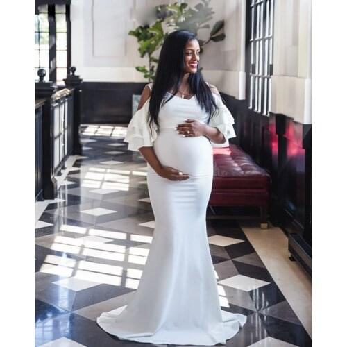 Pregnant Dress New Maternity Photography Props For Shooting Photo Pregnancy Clothes +Chiffon Off Shoulder Half Circle Gown