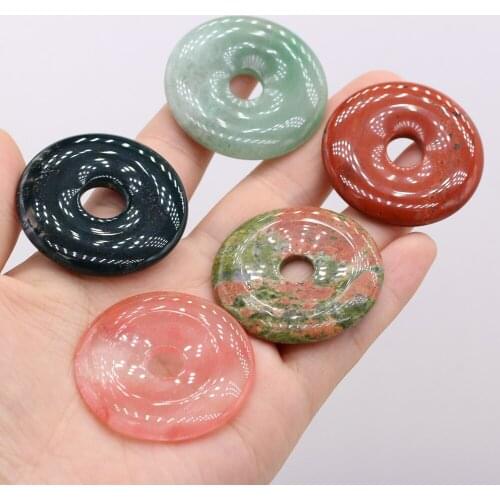 New Natural Gemstone Round Half Hole Pendant Crafts Simple Making DIY Necklace Bracelet Jewelry Best Gift 40x40mm