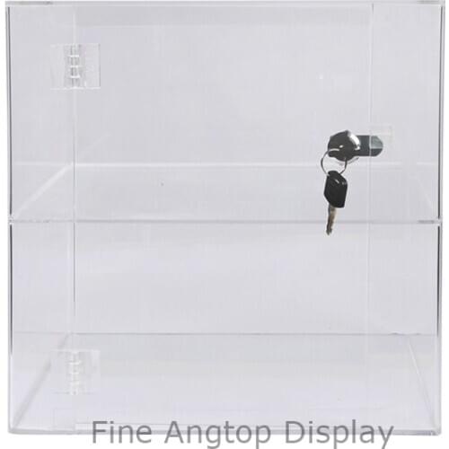 Locking Clear Acrylic Display Cube Case With 2 Shelves Jewelry Cosmetic Display Organizer Holder