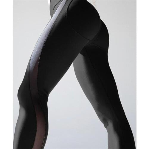 SALSPOR Womens Stitching fitness Leggings Mid Waist Mesh Quick Dry Workout Leggins Female Slim Breathable Push Up Legging