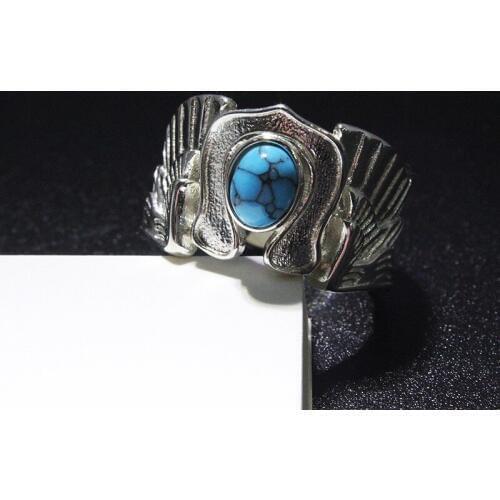 S925 silver ring angel flying wing opening of feather inlaid stone wide couples mustard