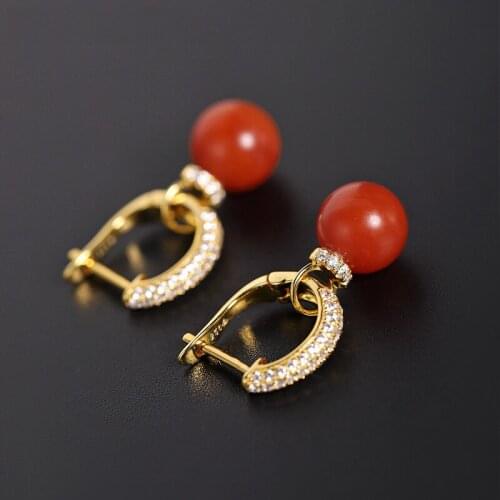 DMBS183 Baoshan South Red Onyx Earrings Womens Natural 925 Sterling Silver Jade Earrings Customization