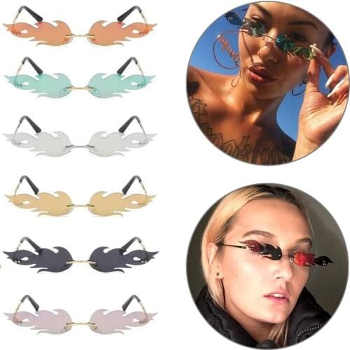 Fashion Fire Flame Sunglasses for Women Men Rimless Sun Glasses UV 400 Eyewear Luxury Trendy Punk Sunglasses Streetwear Eyewear