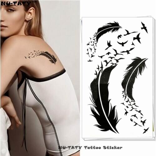 Nu-TATY Black feather wings Temporary Tattoo Body Art Flash Tattoo Stickers 17*10cm Waterproof Fake Tatoo Car Styling