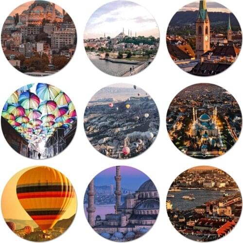 Turkey Istanbul scenery Building Badge Brooch Pin Accessories For Clothes Backpack Decoration gift 58mm