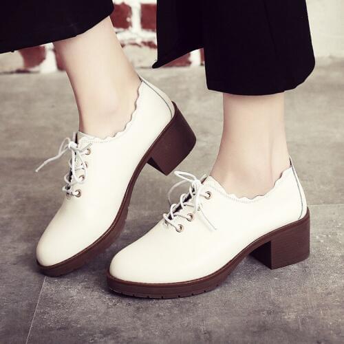 Spring and autumn with small shoes, British style, rough with single shoes, leather, with wild casual large size