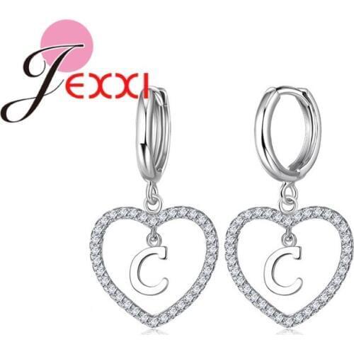 High Quality New Dangle Earrings Letters A To Z Design 925 Sterling Silver Heart Crystal Jewelry For Women Girls Brincos