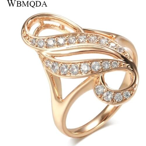 Wbmqda Fashion 585 Rose Gold Flowers Rings for Women Micro-wax Inlay Natural Zircon Rings Bridal Wedding Fine Jewelry