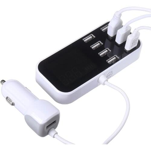 8 Ports 40W USB Car Charger Multiport Mobile Phone Fast Charging Station LCD Display Travel Chargers Adapter