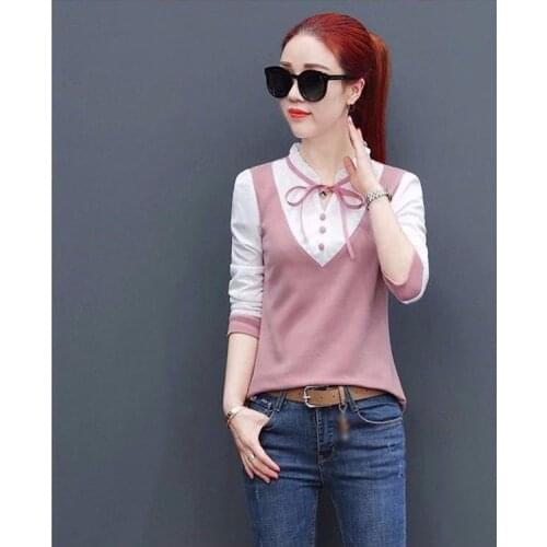 Women Blouse Womens Fake Two-Piece Long-Sleeved T-shirt Spring Autumn Tops Shirt Blouse Shirts Ropa De Mujer