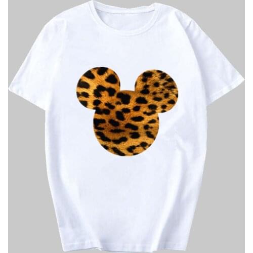 Women Minnie Mouse Print Casual Cartoon Leopard Bow Short Sleeve Summer Lady Girl Womens Clothing Tops T-Shirt Female T Shirt