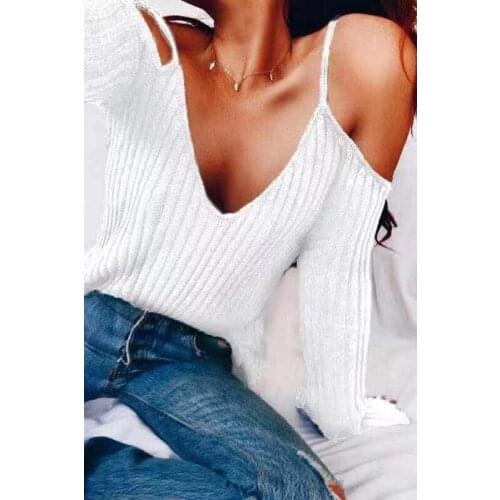 Sexy Knitted T-shirt Women Tops Sexy Off Shoulder Spring Autumn Knitting Long Sleeve Shirts Tees