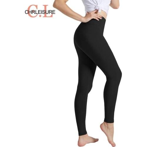CHRLEISURE Women Solid Leggings High Waist Fitness Push Up Leggings Female Black Red Blue Solid Color Sports Leggings