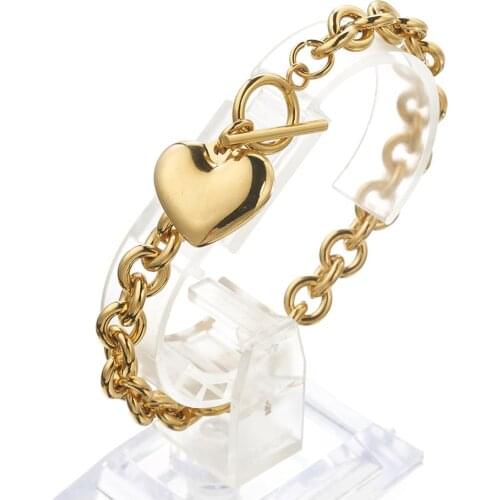 8mm 7-11 inch Fashion Gold Color 316L Stainless Steel O link Chain Bracelet Women Heart Bangle Wholesale Jewelry Gift