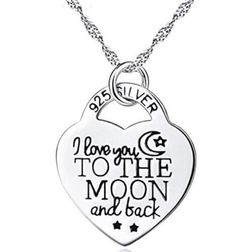 I Love You To The Moon And Back Love Heart Fashion Letter Pendant Necklace With Chain Women/Men Gift