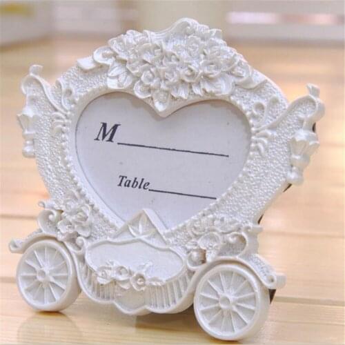 Heart Wedding Table Name Place Cards Holder Cute Carriage Resin Photo Frames Gifts Party Favor Baby Shower Decor 10Pcs/Lot