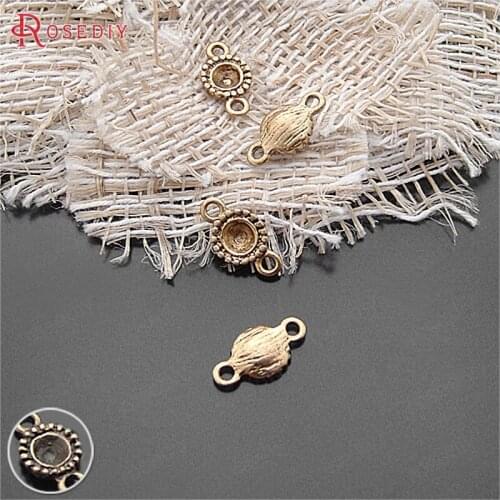 100PCS 14x8MM Rhinestone Hole 4.5MM Antique Gold Color Zinc Alloy Round Earrings Connector Charms Jewelry Findings Accessories