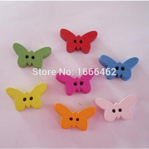 100PCS Mixed cartoon butterfly wooden buttons scrapbook craft jewelry 10*17mm