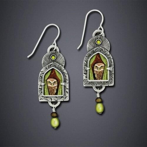 2020 Vintage Olive Green Pearl Owl Long Earrings for Women Ancient Egypt Tribal Window Curtains Beaded Crystal Statement Earring