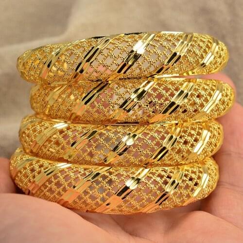 4Pieces Openabl Dubai 24K Gold Color Bangles Womens Wife Ethiopian Bracelets Africa Jewellery Arabic Ornaments