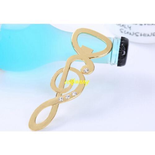 500pcs/lot Fast Shipping Wedding party gift favor Gold Music Note Beer bottle opener With Shinning diamond