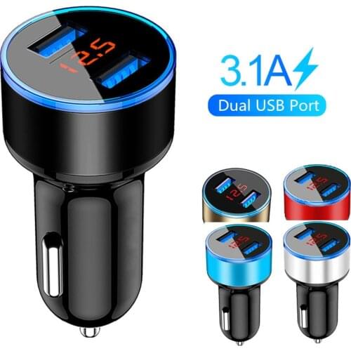 Car Charger 3.1A With LED Display Universal Dual Usb Phone Car-Charger for Samsung For iPhone 12-24V Cigarette Socket Lighter