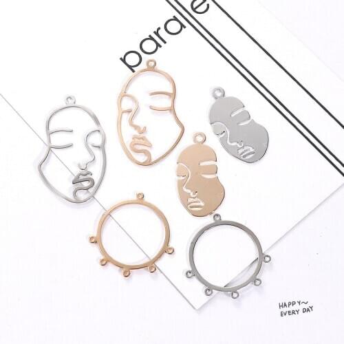 BULK 10 Raw Brass Abstract Face Charm Human Face Hollow Wire Necklace Pendant Finding Jewelry Accessories DIY Picasso Face Charm