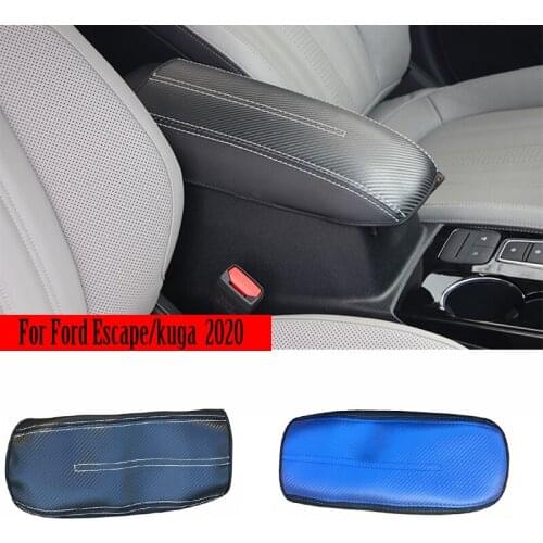For Ford Escape Kuga 2020 Car Central Armrest Box Cover Carbon Fiber Leather Protective Cover Auto Interior Accessories