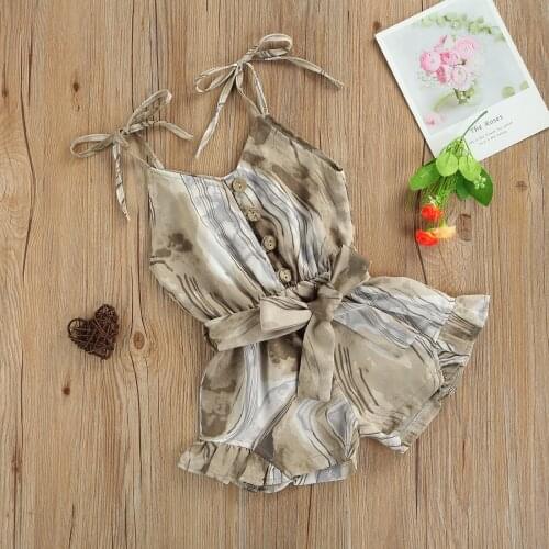 Children Tie-dye Sling Romper with Ruffles Girls Sleeveless V-neck Short Jumpsuit with Waistband 1-6T 2021 New
