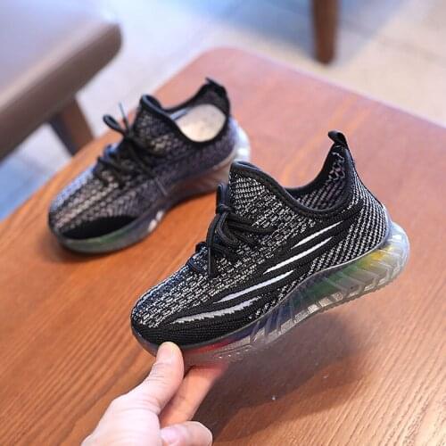 Kid Casual Shoes Children Boys Girls Soft Bottom Sport Sneakers 2021 Breathable Walk Run Knit Shoes Tenis Black 26-37