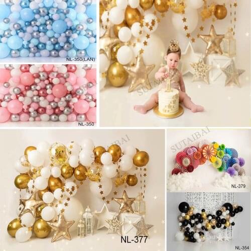Gold Balloon Kids 1st Birthday Photography Backdrop Cake Smash Gold Stars Props Child Photo Background Curtain Baby Photostudio