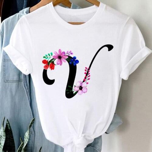 Womens T-shirt 26 Customize Letter T-shirts Fancy Letters Graphic Tshirts Top Female Fashion Tees Casual Short Sleeve